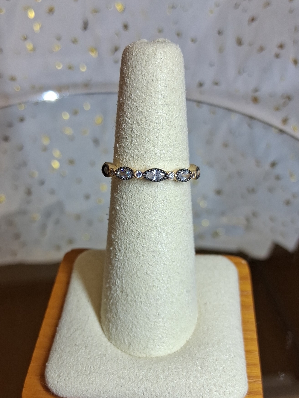 Sterling, Black Rhodium and 14kt Matte Gold Eternity Stack Ring